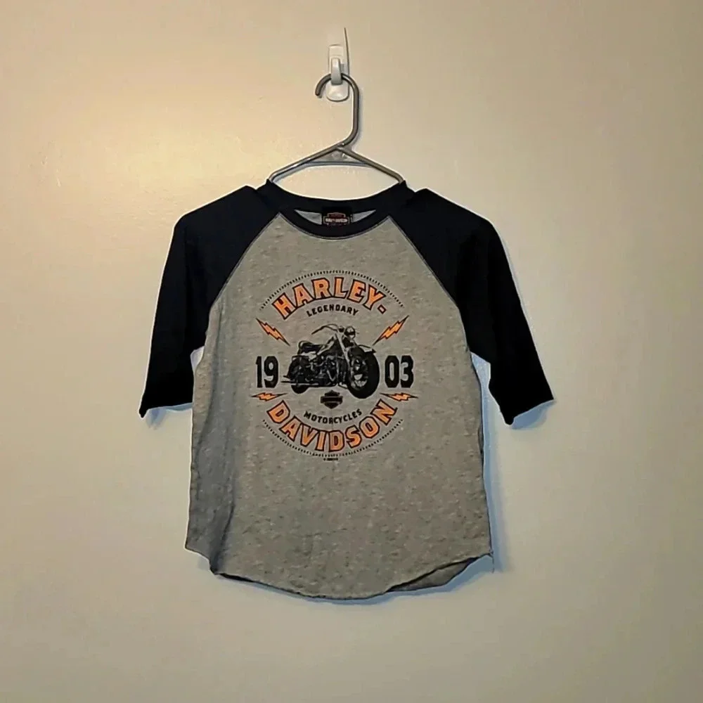 Harley-Davidson Youth M 3/4 sleeve baseball style Fremont Michigan Sandy's LOT A